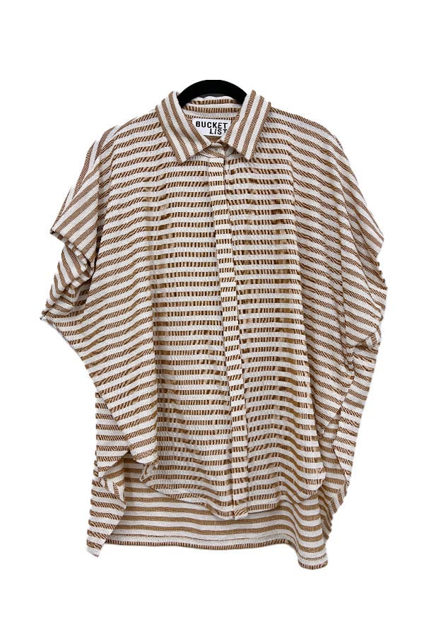 T1702-1C  Short Dolman Sleeve Oversized Stripe Shirt Top: Coral / S-M-L (2-2-2)