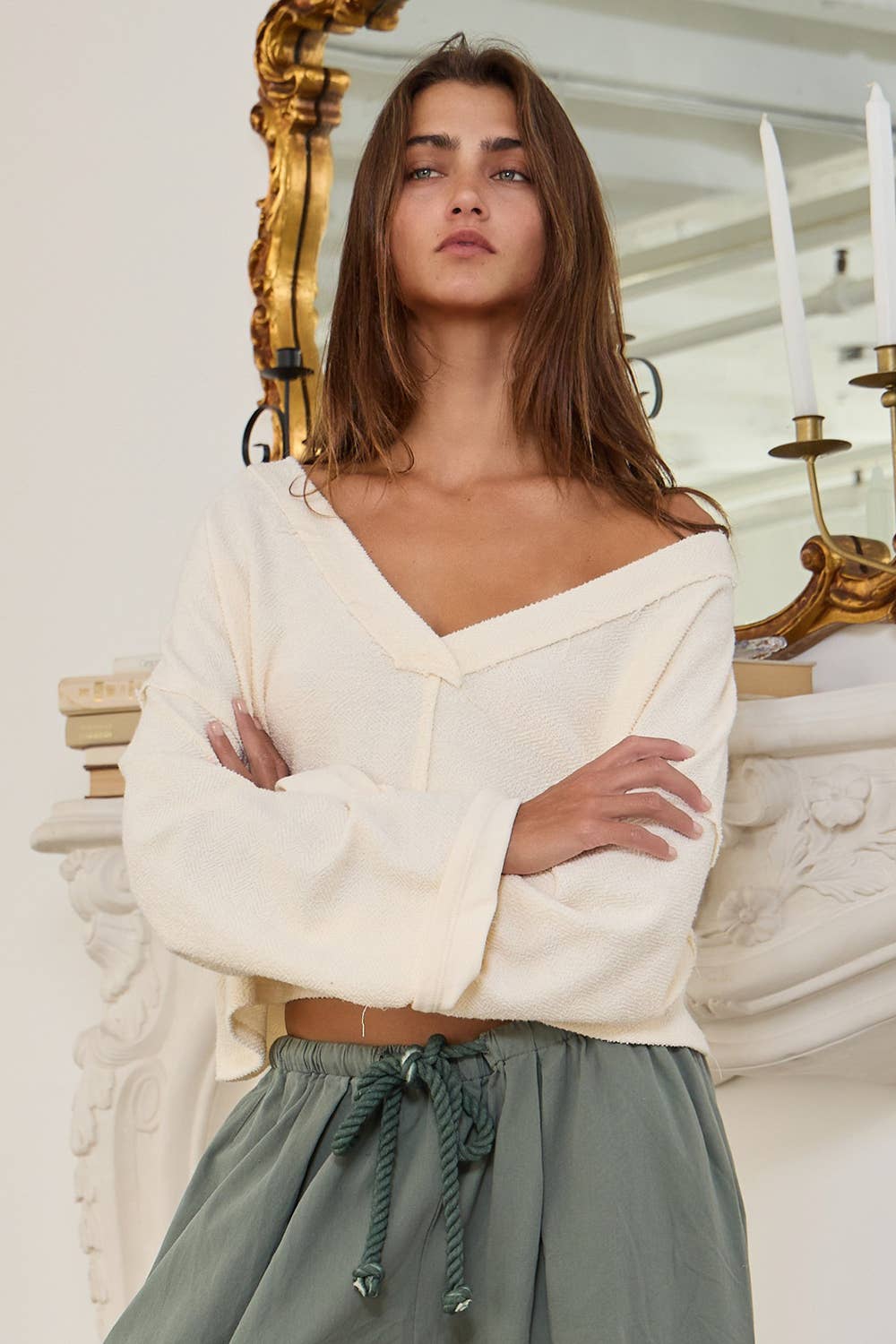 T2240 Cutout Back Adjustable Tie Pullover Crop Top: NEON YELLOW / S-M-L (2-2-2)