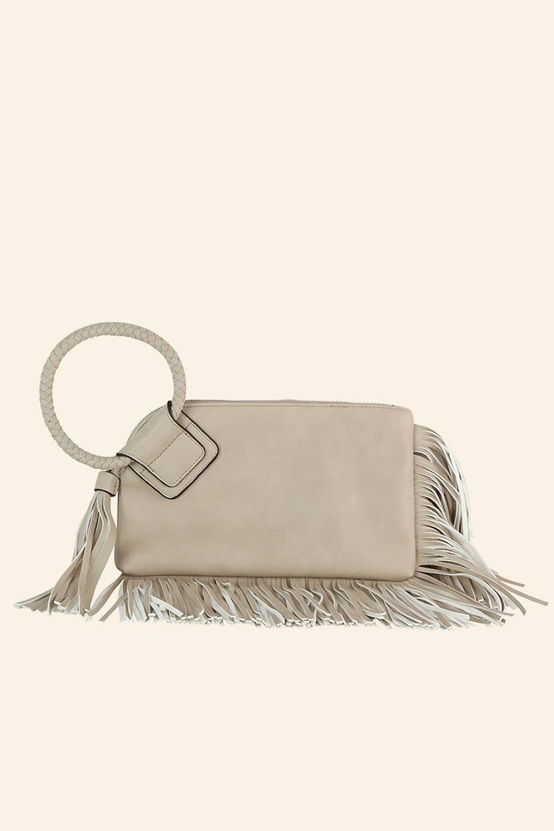 Fringe Cuff Clutch Tassel Wristlet Clutch Bag: BK