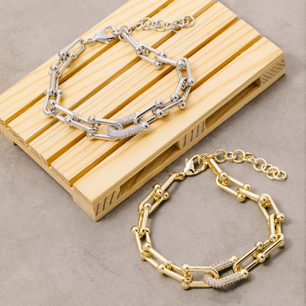 Gold Dipped Cz Chain Clasp Bracelet: GD