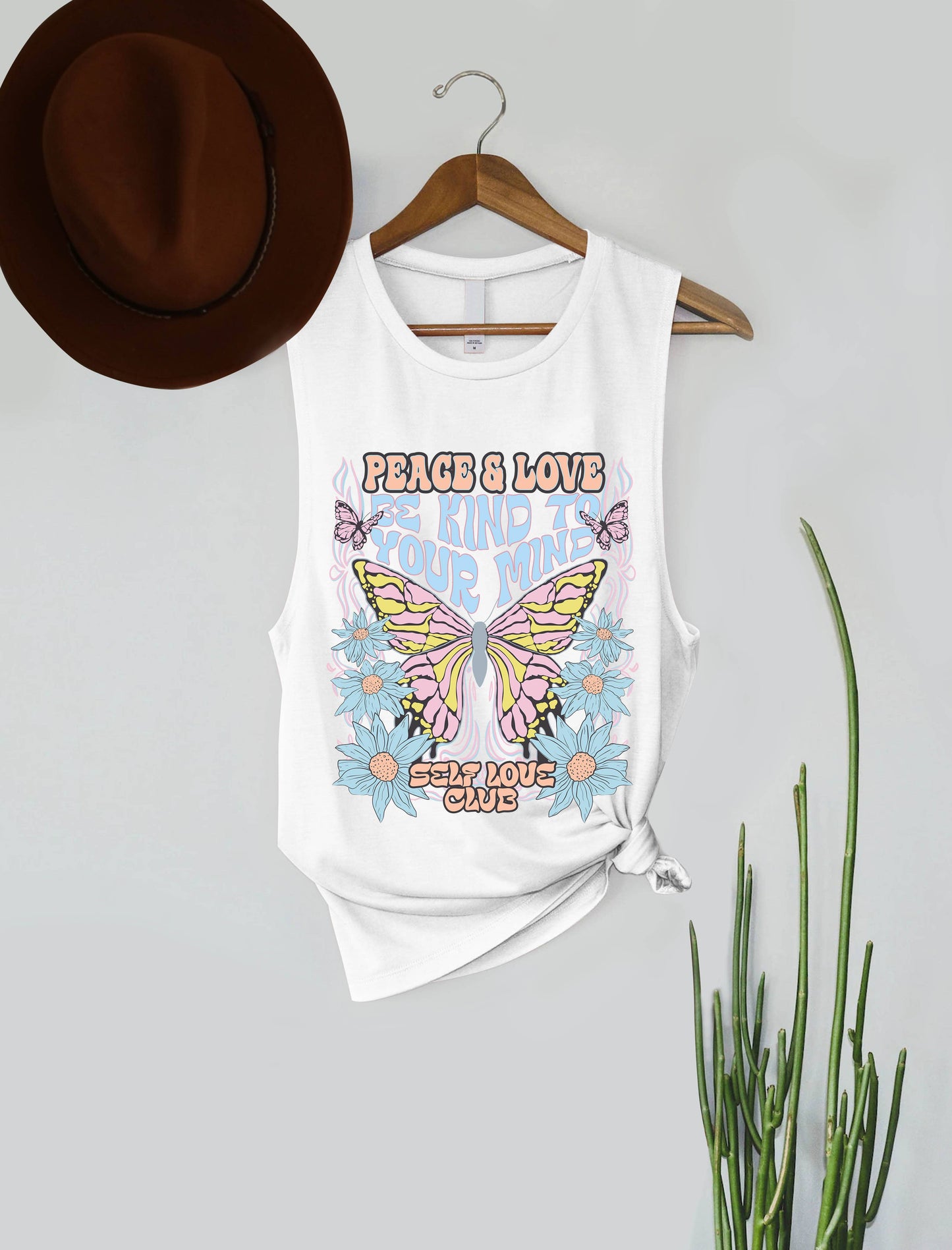 Peace & Love Butterflies Graphic Women's Jersey Tank Top: Black / XL