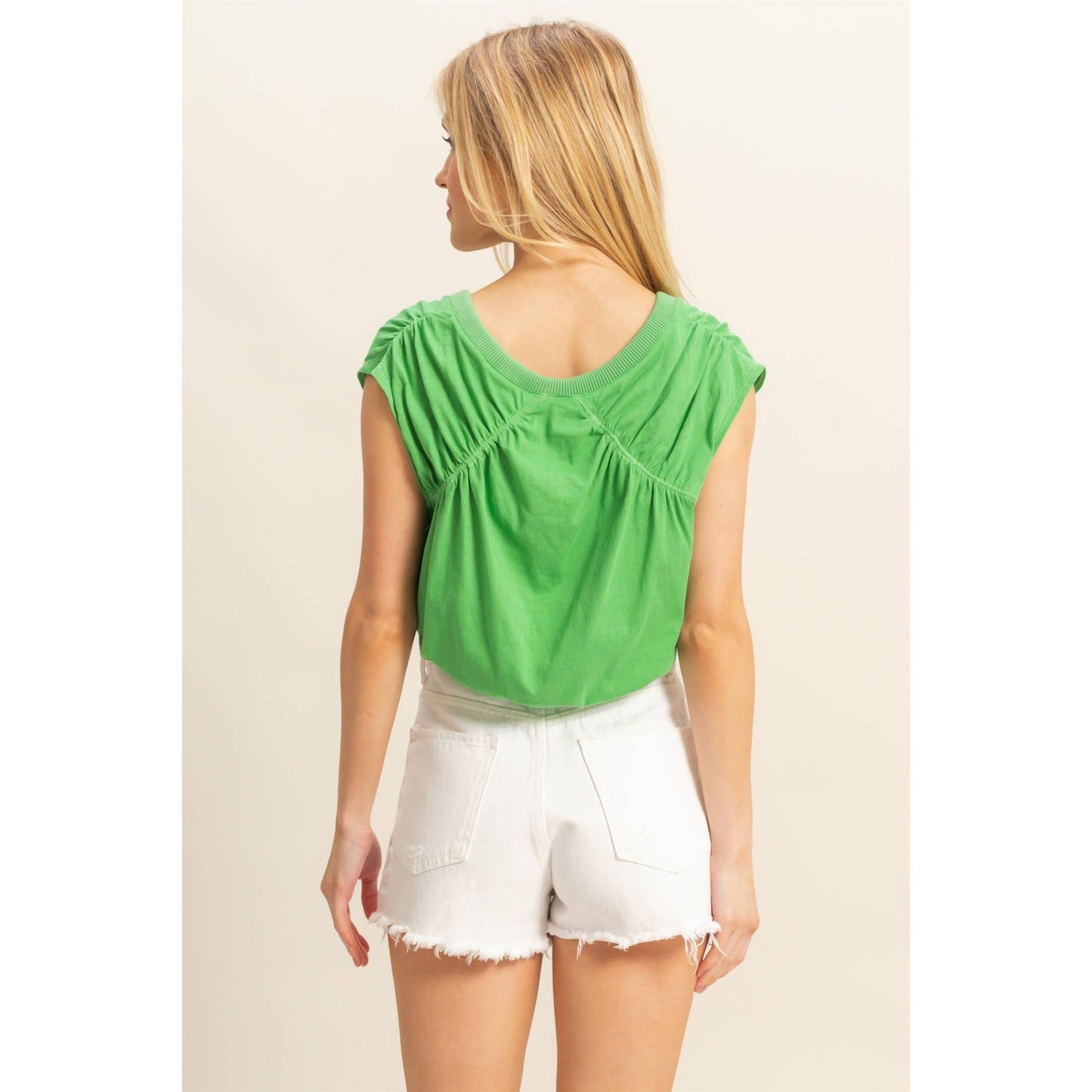 HF25C879-Cap Sleeve Drawstring Waist Knit Top: PINK / S-M-L(2-2-2)