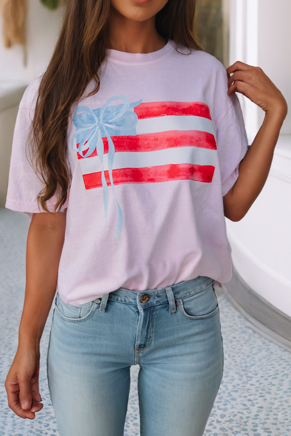 LDC Flag Bow Graphic Crewneck Tee: White / S