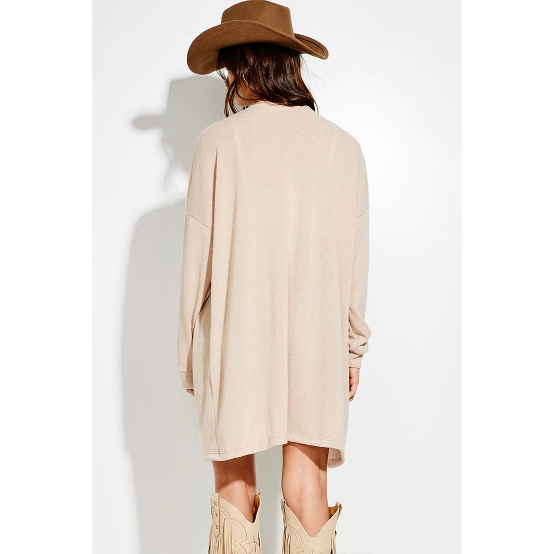Holiday Cheers Glitter print Knit Cardigan: KHAKI / L