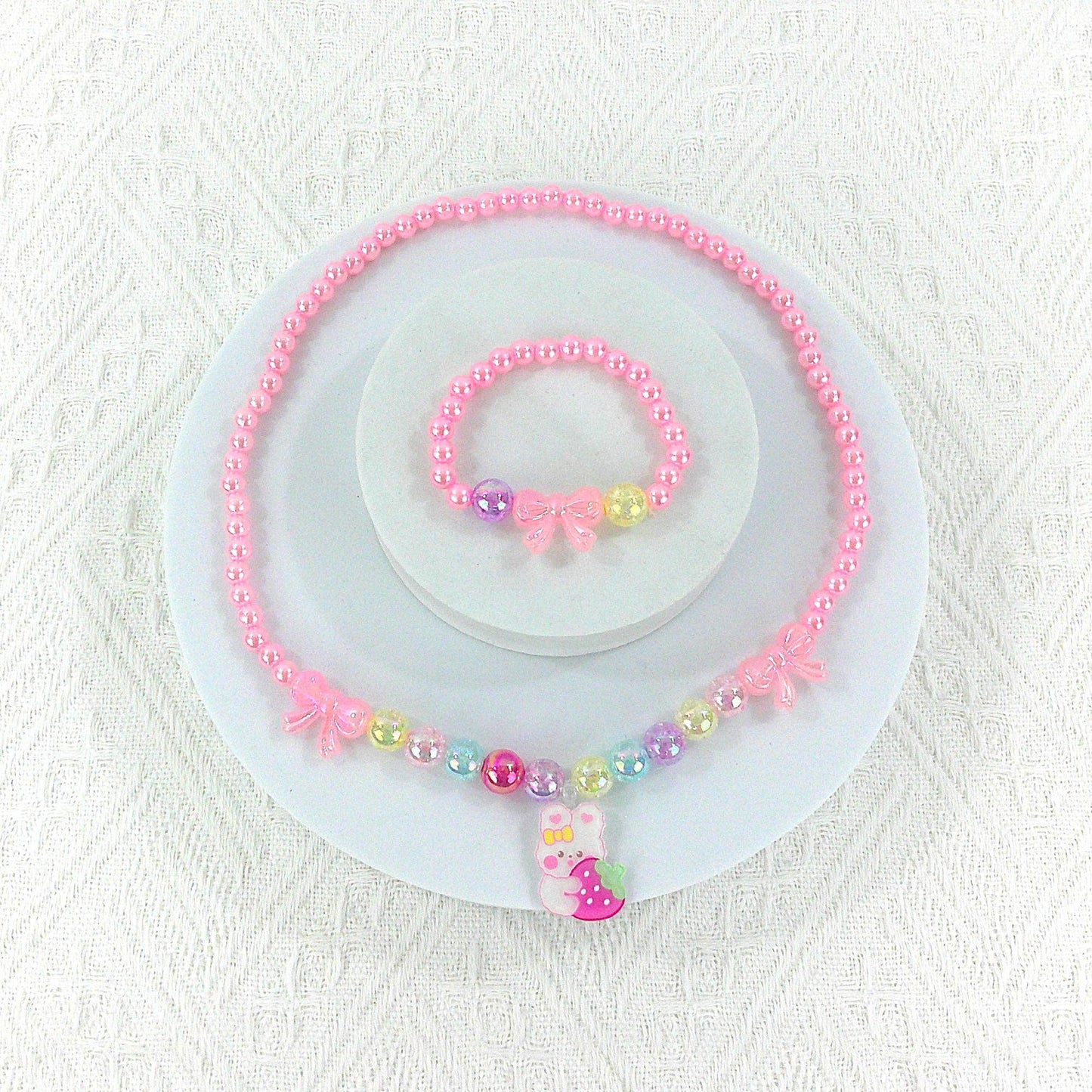 KIDS BEADS CHARM NECKLACE AND BRACELET JEWELRY SET 4315-1 : FLOWER