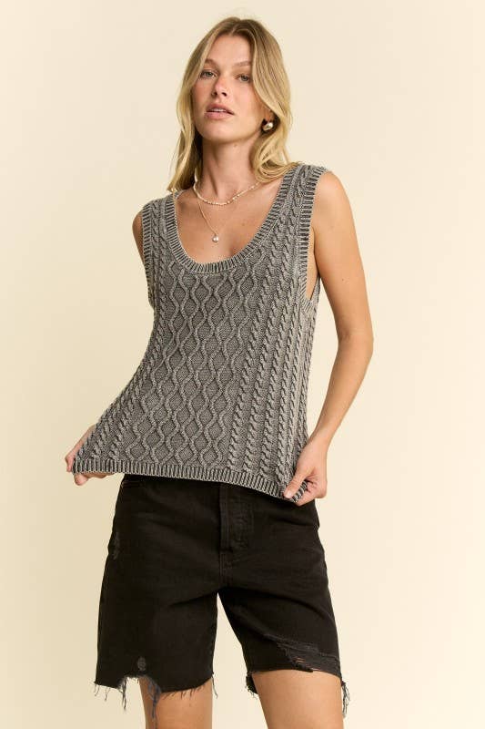 KNIT SWEATER TANK TOP: CHARCOAL / M