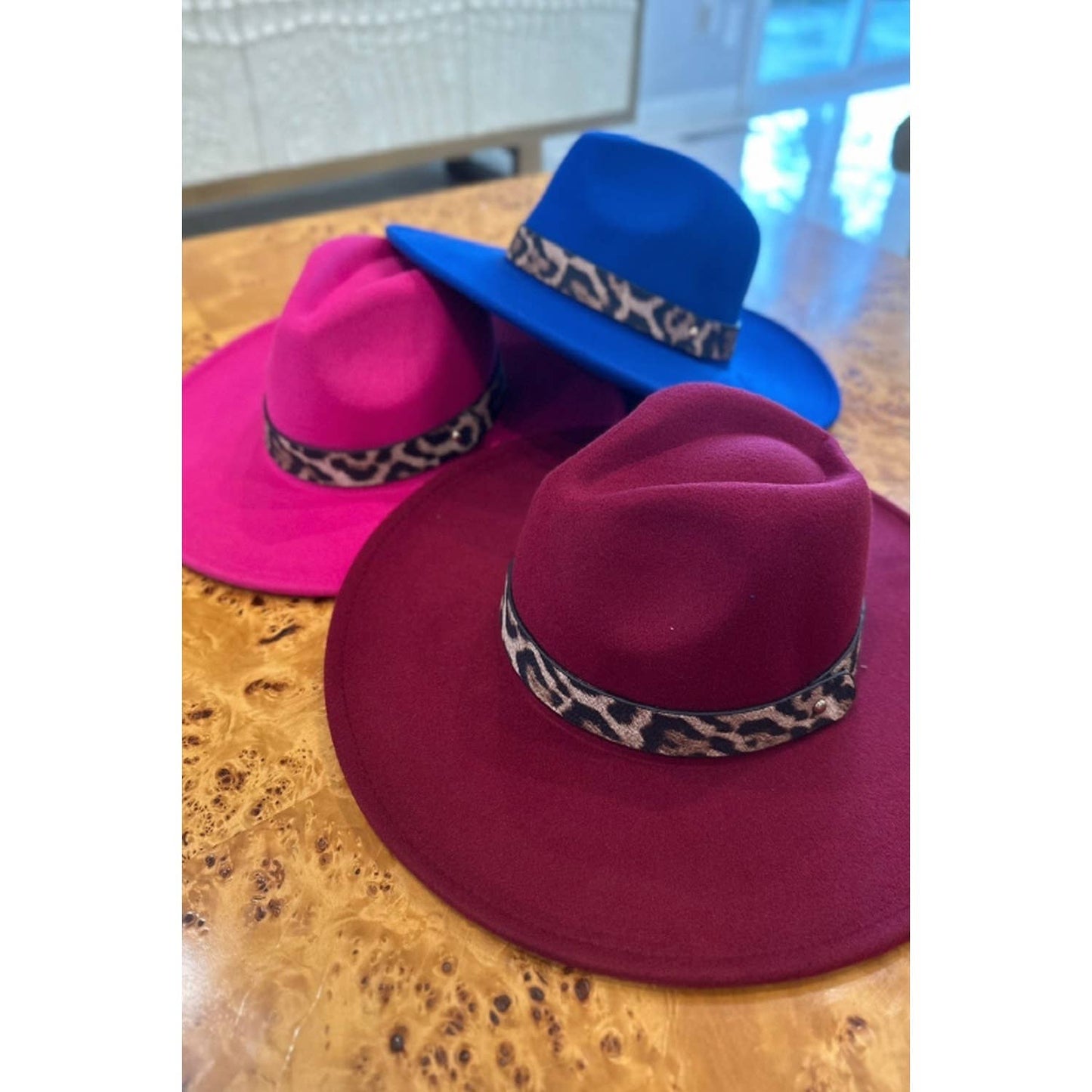 VEGAN FELT PANAMA HAT WITH ANIMAL PTIONY BELT : WINE / ONE SIZE