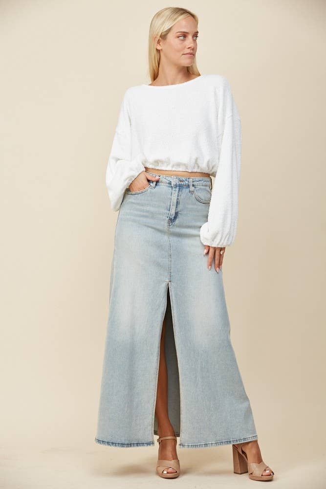 FLOOR LENGTH MAXI DENIM SKIRT WITH SPLIT 5316 : LT DENIM / M