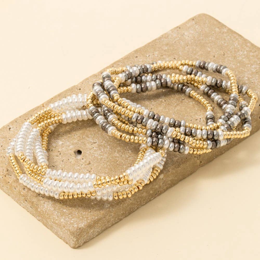 Acrylic Pearl And Metallic Beaded Bracelet Set: GGM