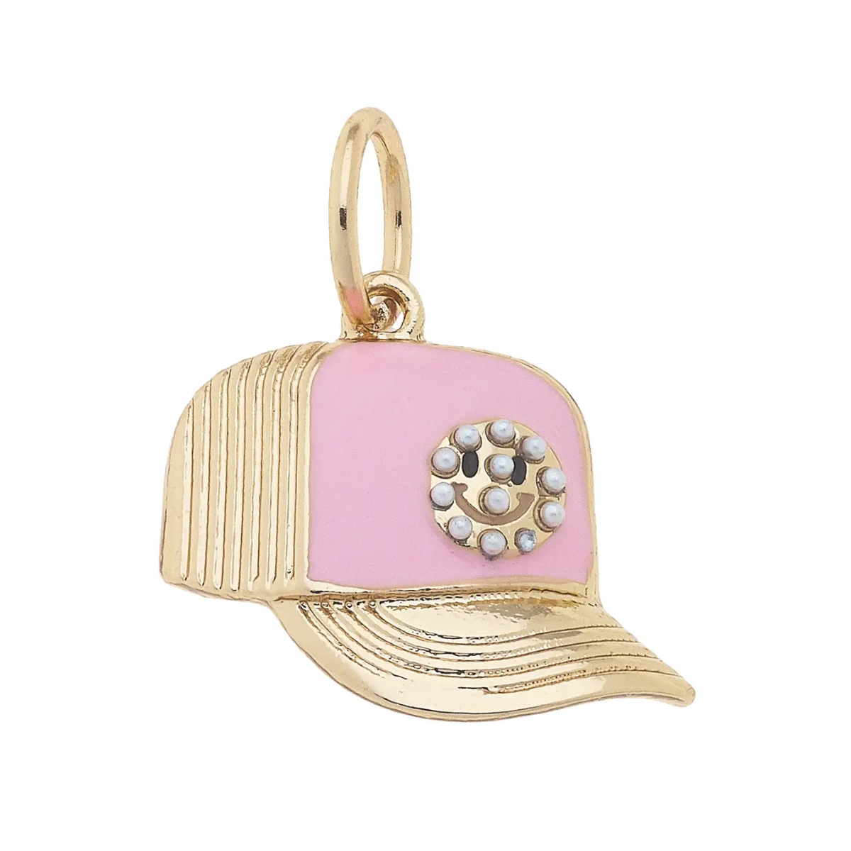 Smiley Face Trucker Hat Charm in Light Pink