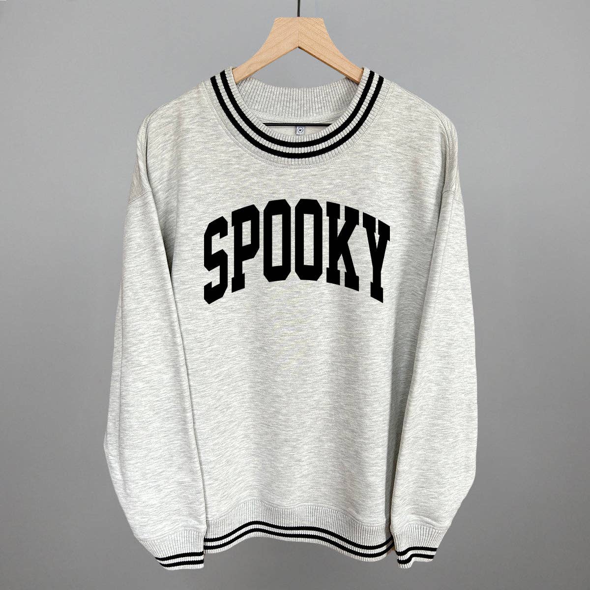 Spooky Arch (Black): Heather Grey / L / Oversized Varsity Crew