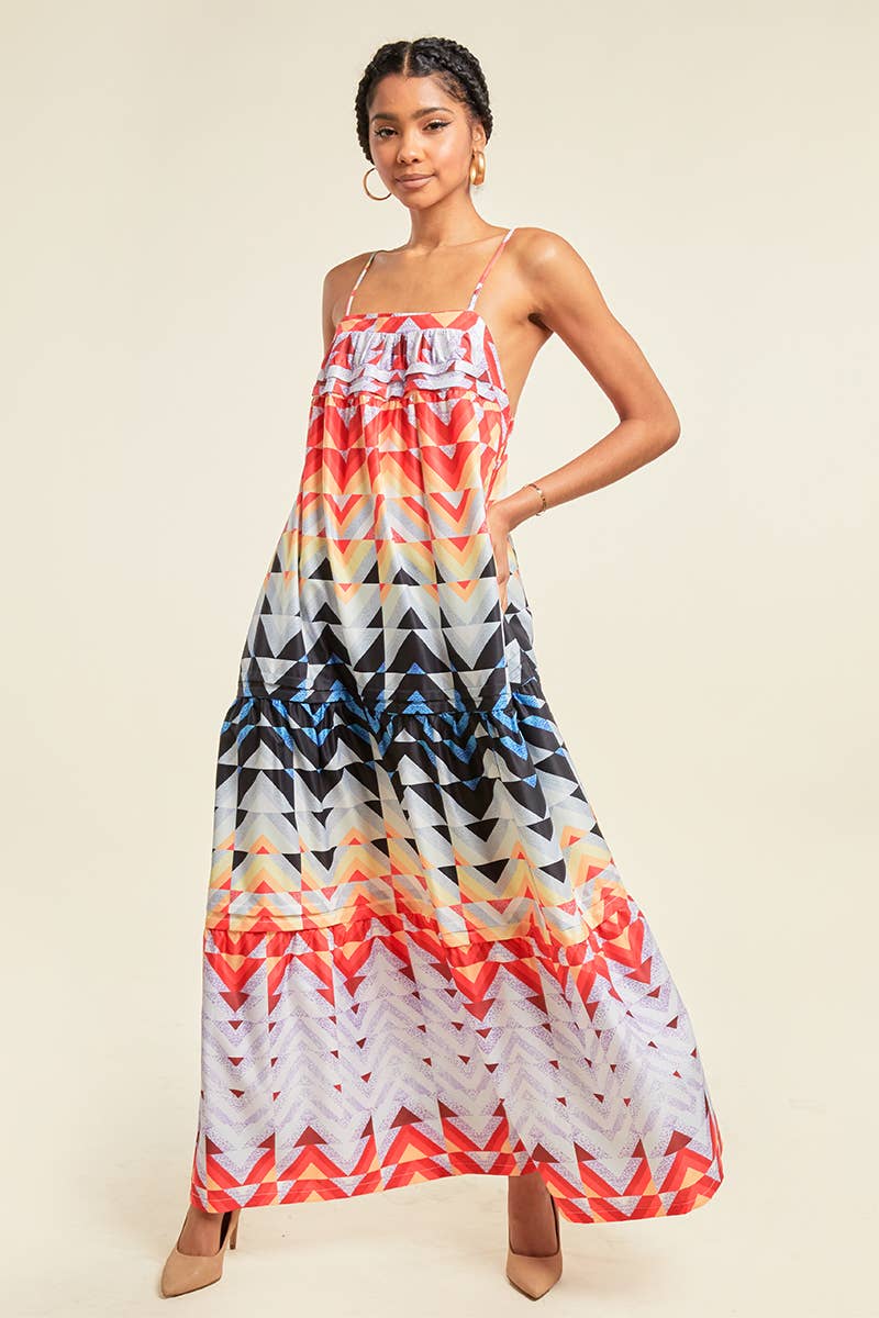 PRINTED MAXI DRESS WITH POCKETS AND ADJUSTABLE STRAPS