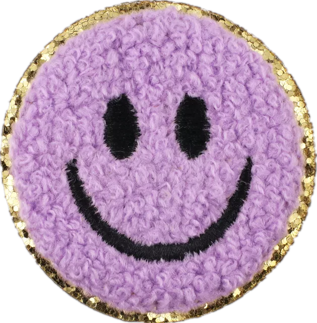 Smile Face Iron On Gold Glitter Patches: Blue