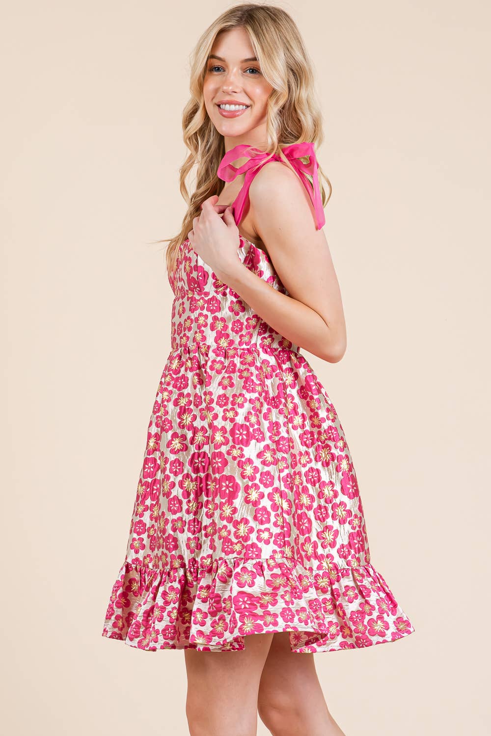 Floral Jacquard Tiered Mini Sundress, MD51647: Sage / L