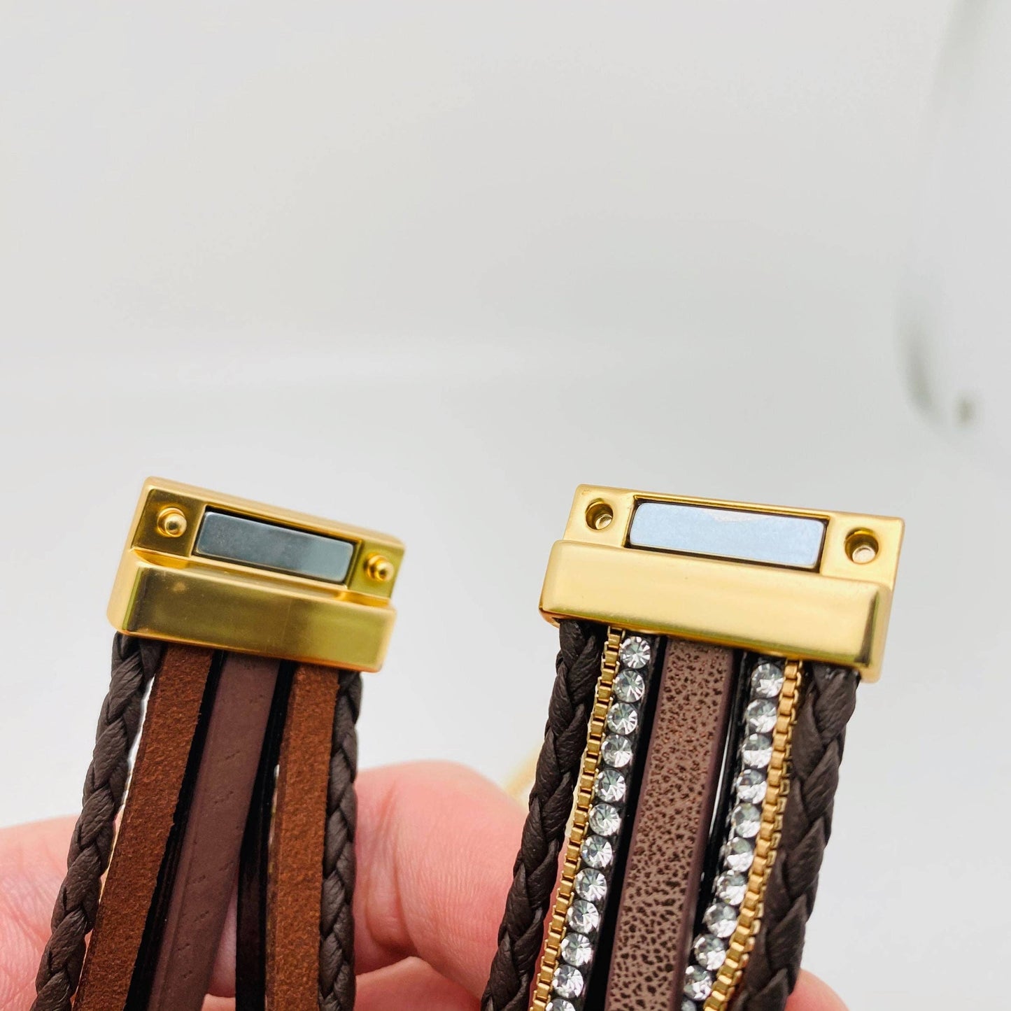 BLESSED Multi-Layer Leather Bracelet Magnetic Buckle Bangle: White