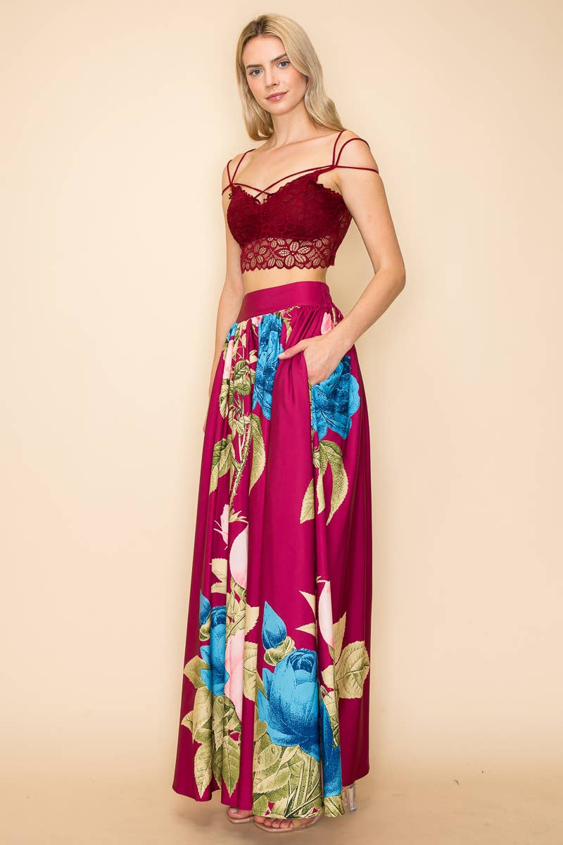 PRINTED MAXI SKIRT WITH POCKETS  : Green