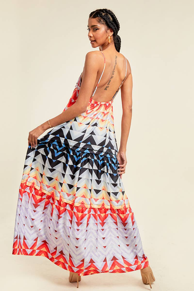 PRINTED MAXI DRESS WITH POCKETS AND ADJUSTABLE STRAPS