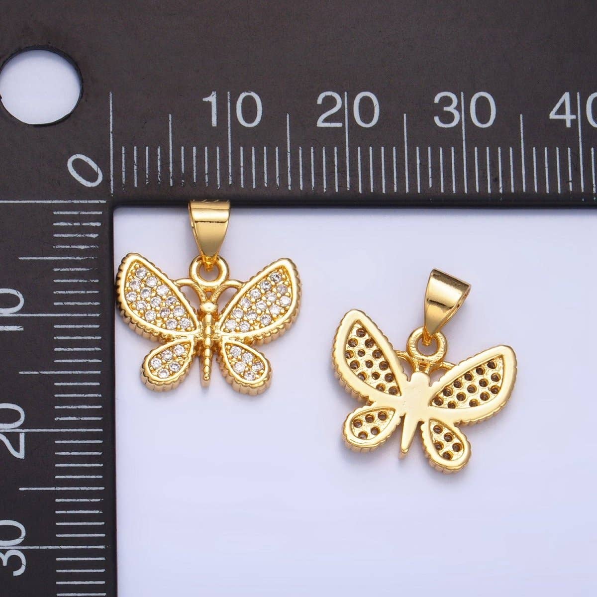 24K Gold Filled Micro Paved CZ Butterfly Insect Pendant | AA1003