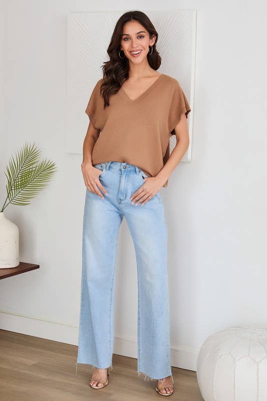 ROUGH EDGE CUT HIGH-WAIST WIDE DENIM PANT(F335-DENIM): XS
