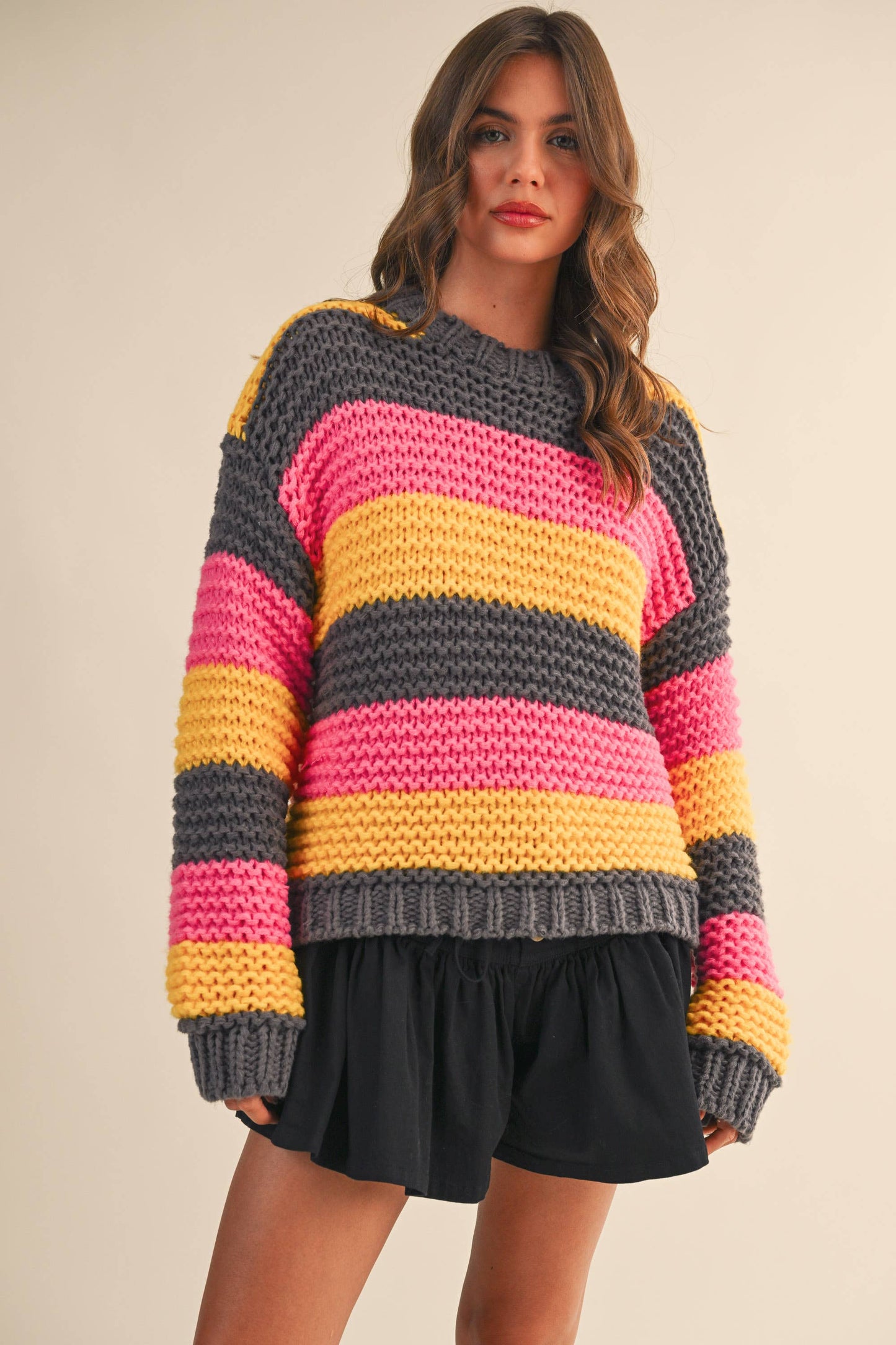 IT4431 MULTI COLOR STRIPED SWEATER KNIT TOP: Multi-Colored / S/M
