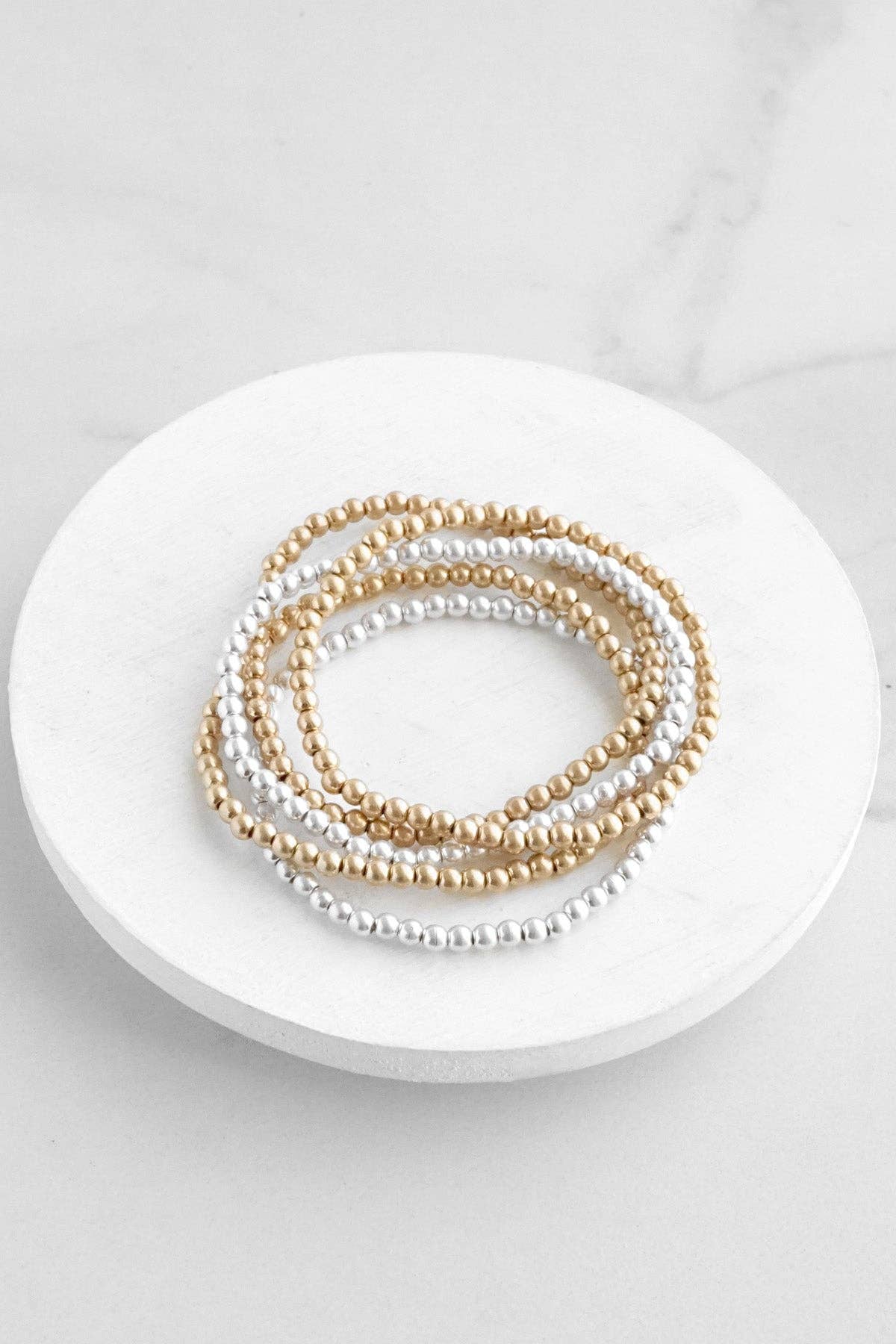 Small ball beads bracelet stack of 5 bracelets Gold Silver