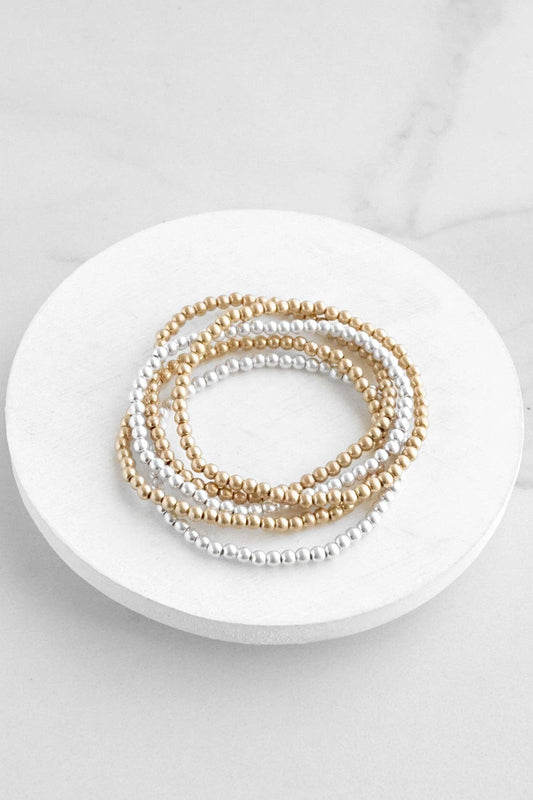 Small ball beads bracelet stack of 5 bracelets Gold Silver