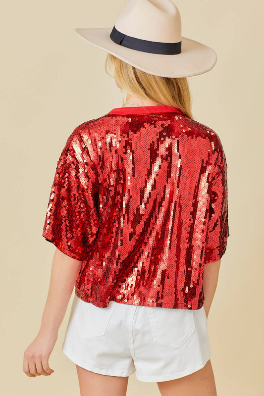 Game Day Sequin Top: Red / L
