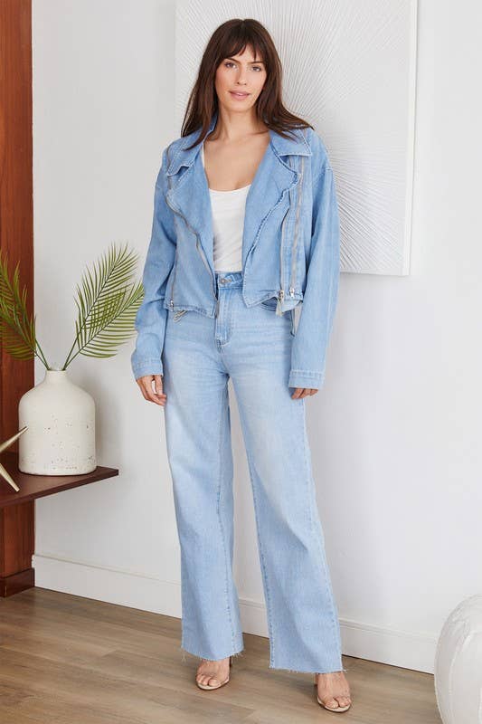 ROUGH EDGE CUT HIGH-WAIST WIDE DENIM PANT(F335-DENIM): S