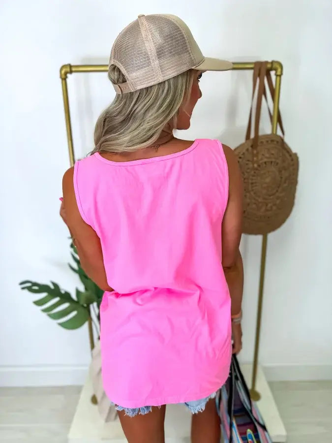 Sun Neon Pink Graphic Tank: Large