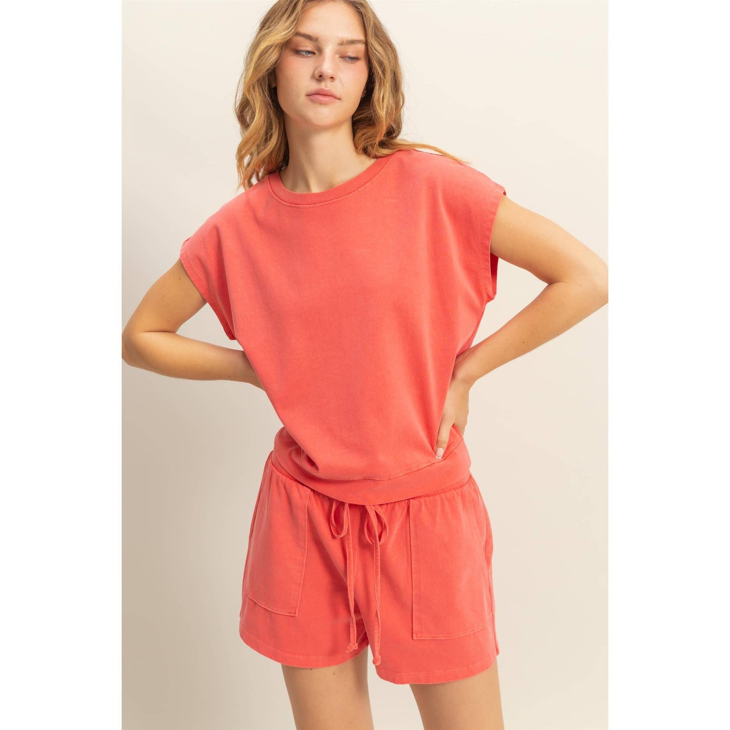 DZ25A913-SET-Matching Top And Shorts Set: ORANGE / S-M-L(2-2-2)