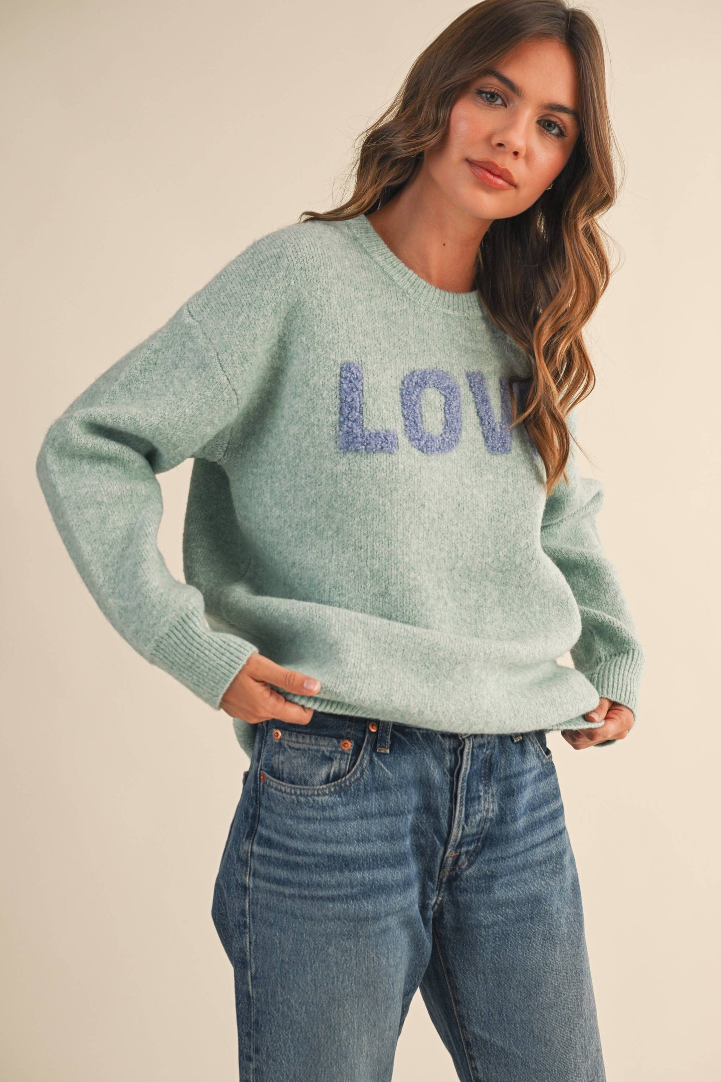 IT4433 LOVE COZY SOFT SWEATER TOP: SAGE / S
