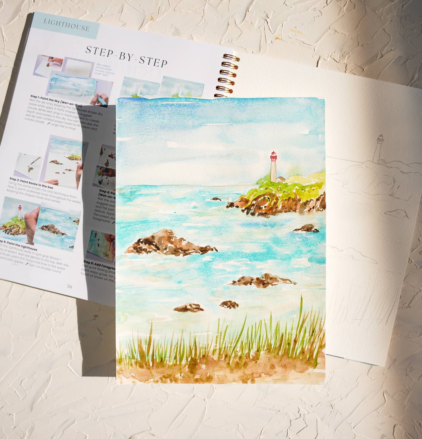 Watercolor Workbook: Seashores & Ocean Outlined Designs