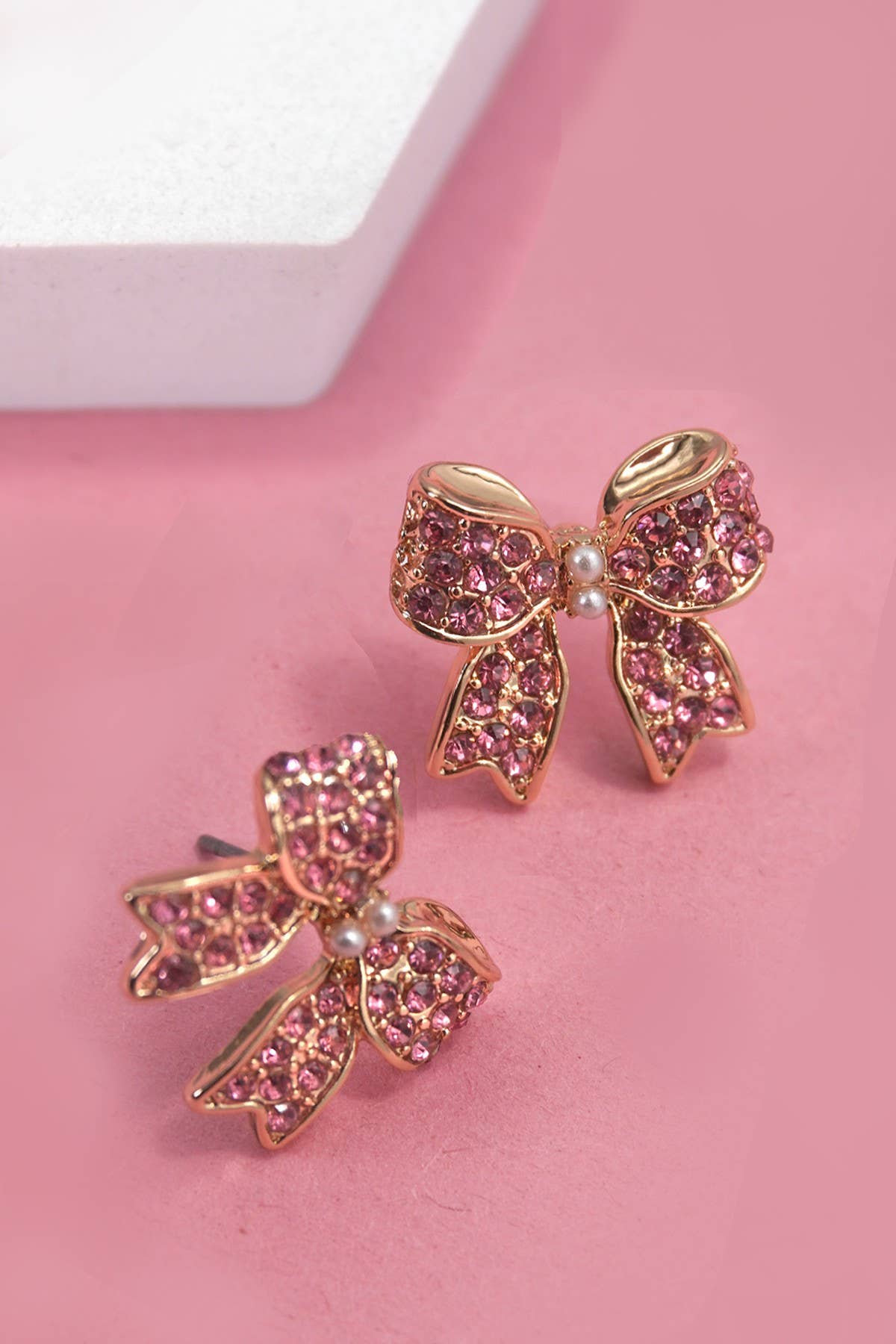 CLASSIC RHINESTONE BOW STUD EARRINGS | 31E50380: Gold