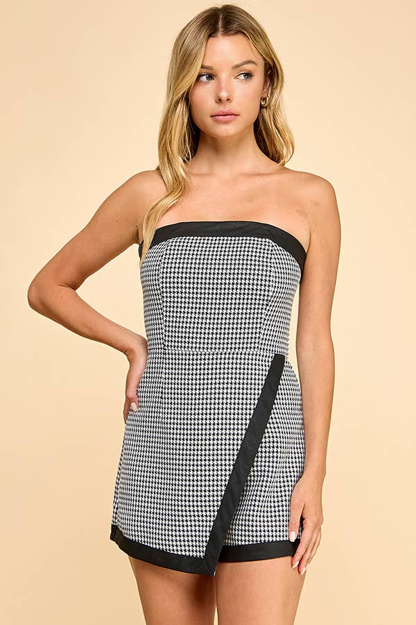 Houndstooth fabric romper: BLACK/WHITE / M