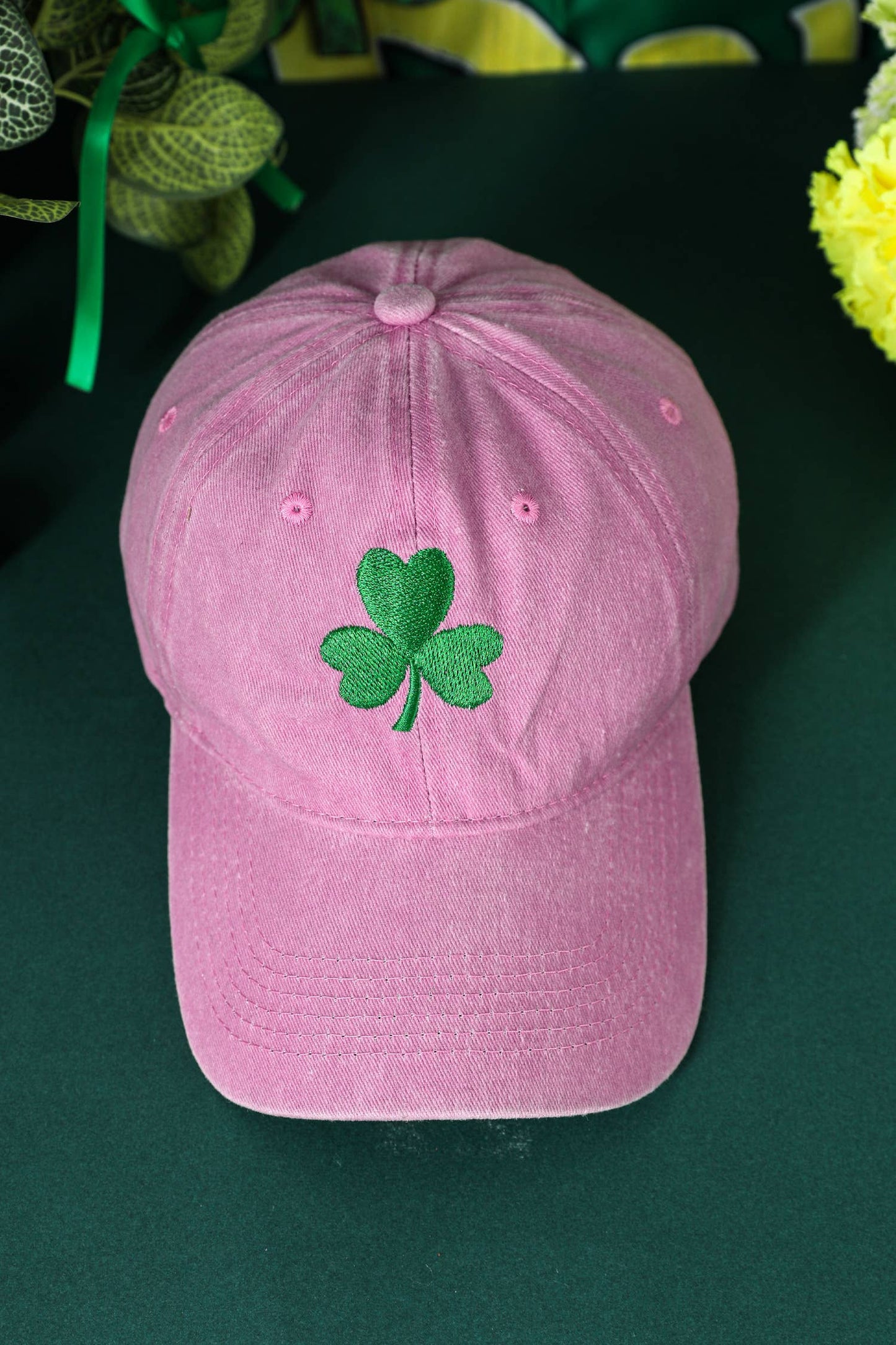 Clover Embroidered Baseball Cap Casual Headwear: Pink / ONE SIZE