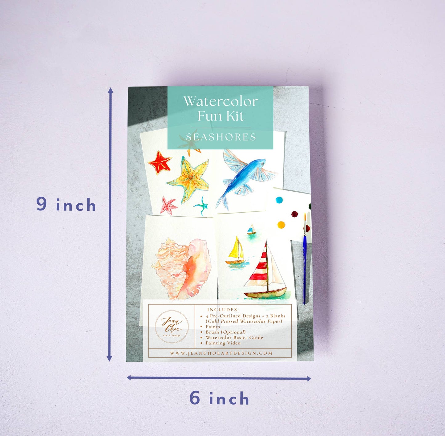 Watercolor Painting Kit: Seashores, Outlined Sea Life & Sail
