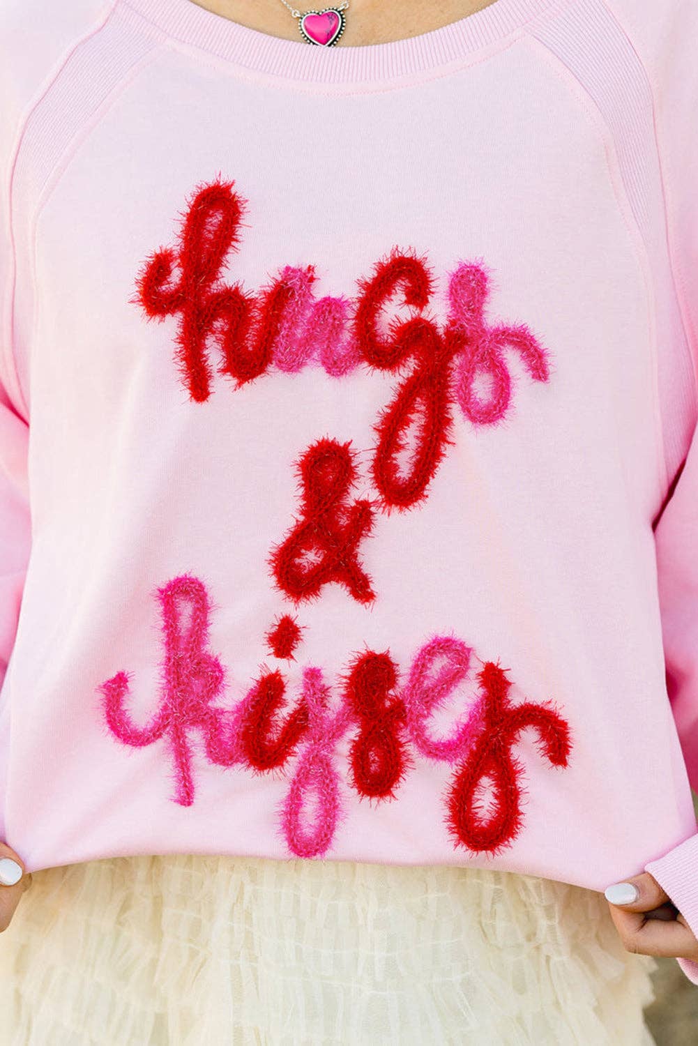 Hugs & Kisses Embroidered Sweatshirt: Pink / S