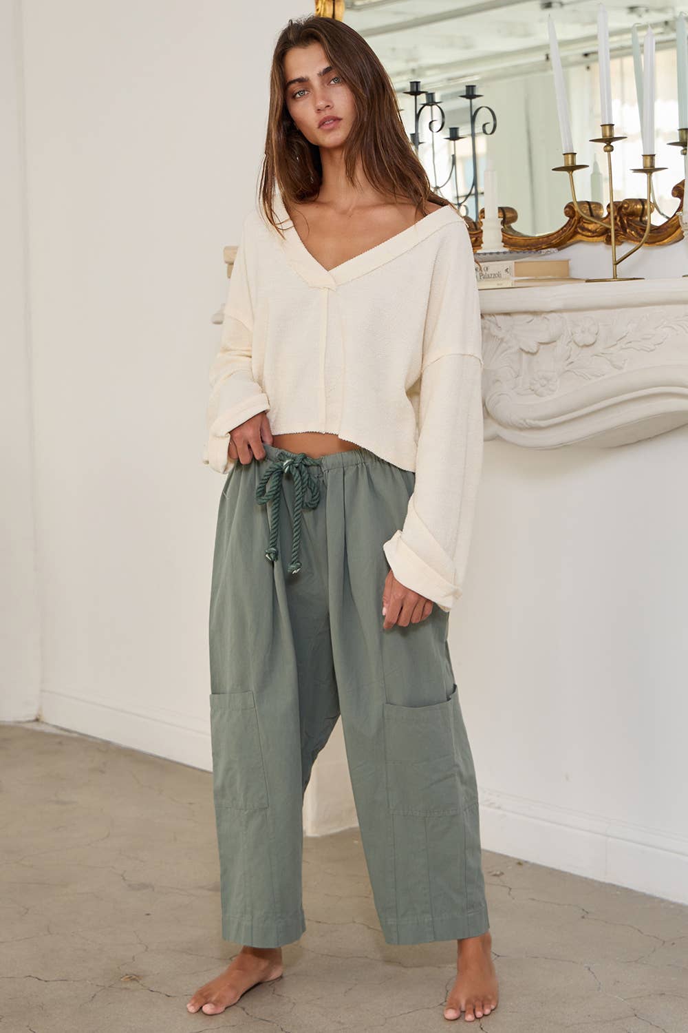 T2240 Cutout Back Adjustable Tie Pullover Crop Top: NEON YELLOW / S-M-L (2-2-2)