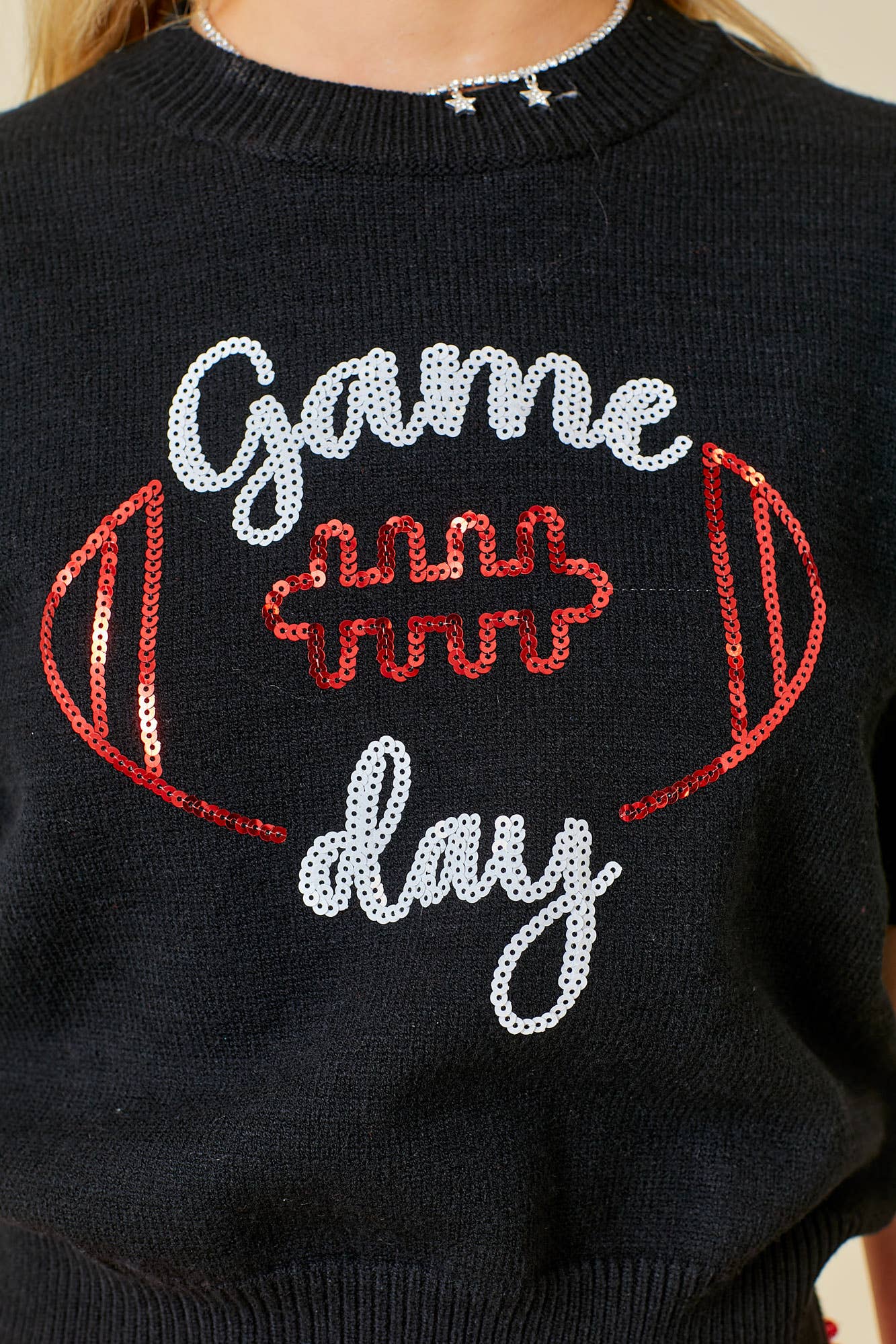 Game Day Puff Sleeve Sweater Top: Red / L