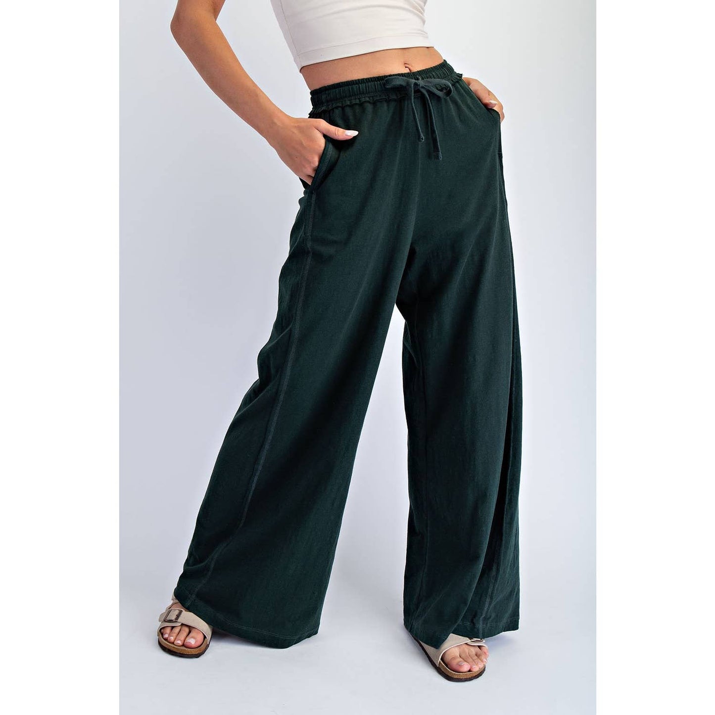 COTTON SLUB LOUNGING WIDE PANT: Espresso