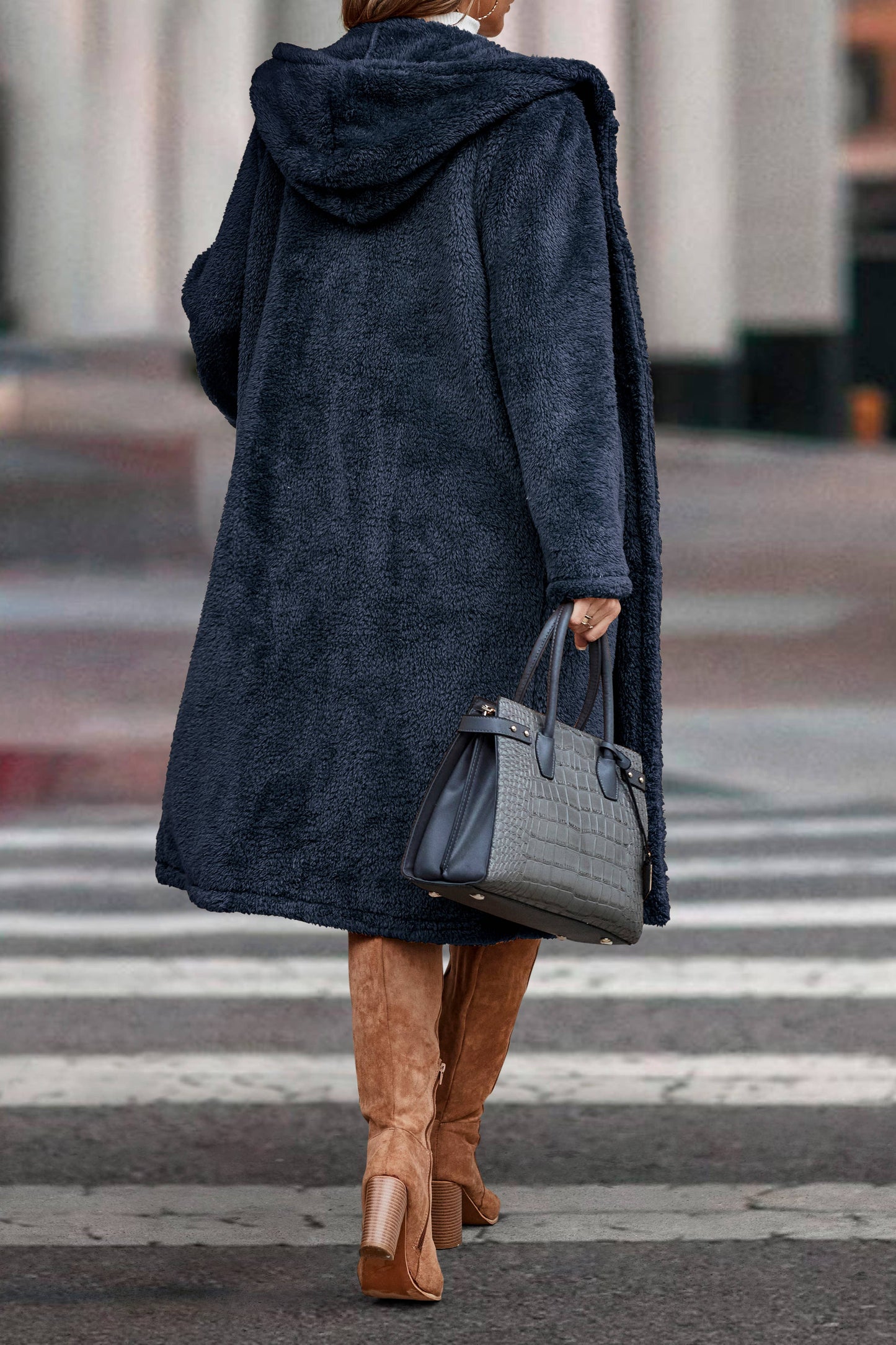 SZ1-JK7099 Long Teddy Bear Hooded Coat: Camel / L