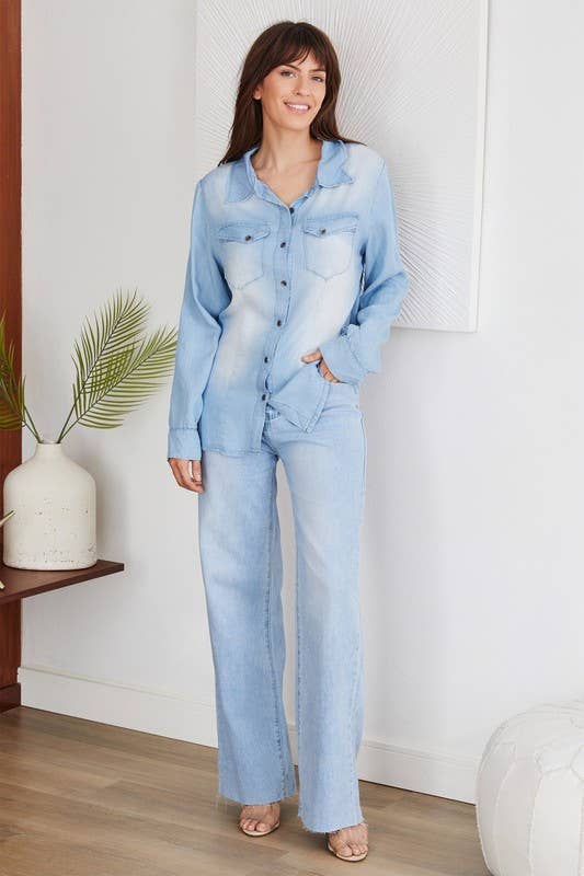 ROUGH EDGE CUT HIGH-WAIST WIDE DENIM PANT(F335-DENIM): XS