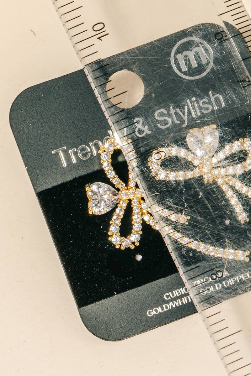 Cubic Zirconia Pave Ribbon Bow Stud Earrings: RH