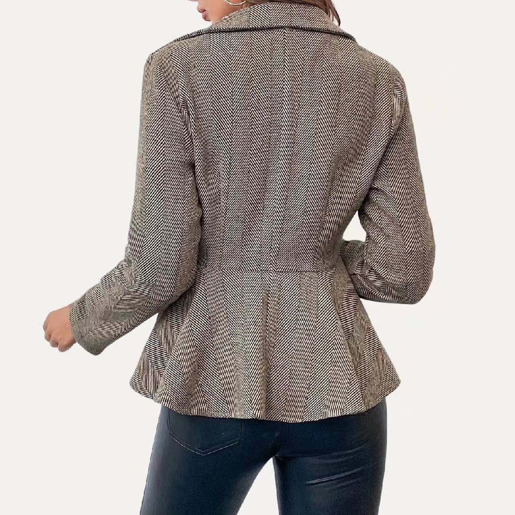 Impressive Claasic Lightweight Collared Long Sleeve Blazer: Khaki / M