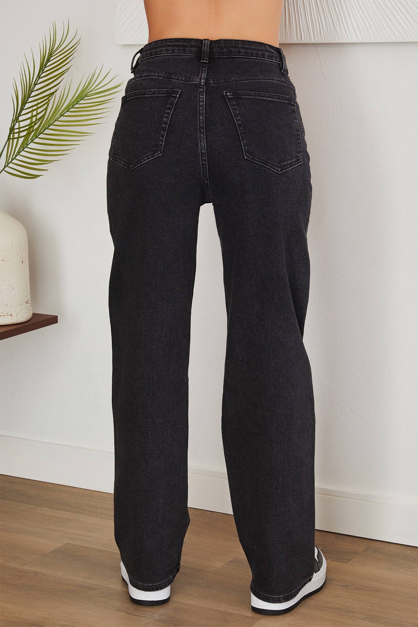 HIGH RISE STRAIGHT LEG JEAN(LM06-BLK.DENIM): S