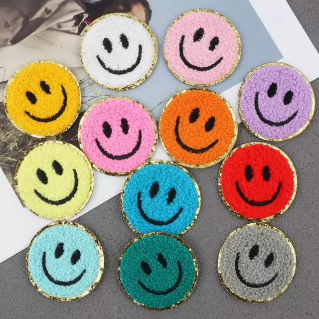 Smile Face Iron On Gold Glitter Patches: Pink
