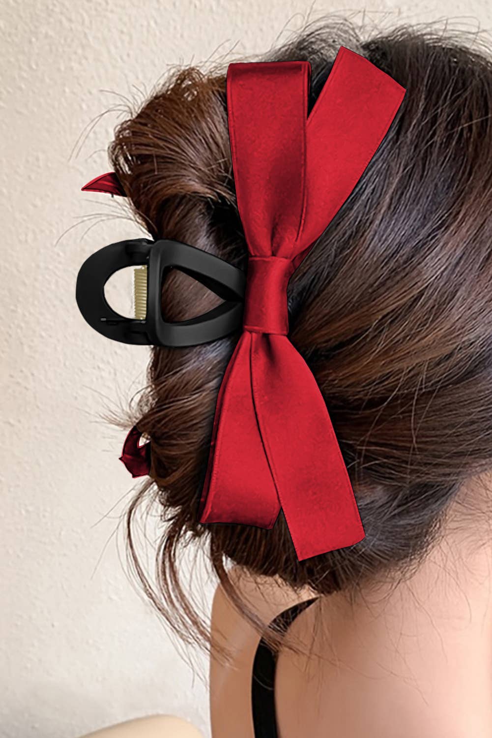 LDC Bow Decor Large Hair Claw Clip: Fiery Red