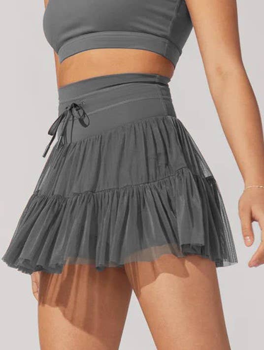 High-Waisted Lace-Up Panelled Pleated Skirt: Apricot / M