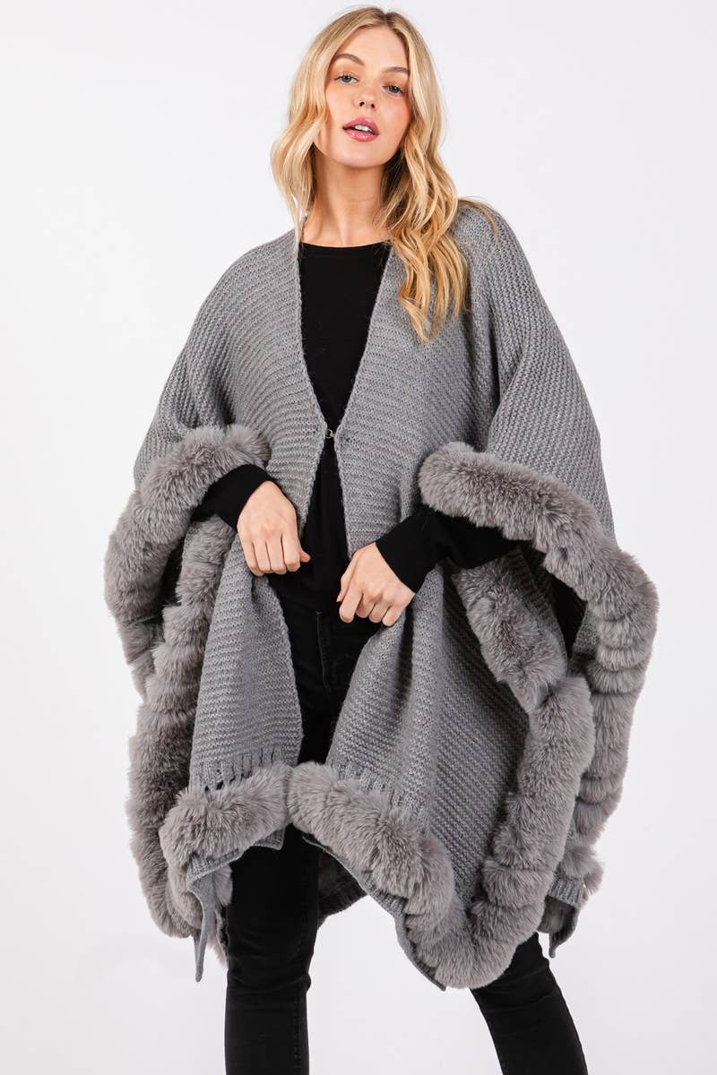 Fur Trim Poncho Cape: BU