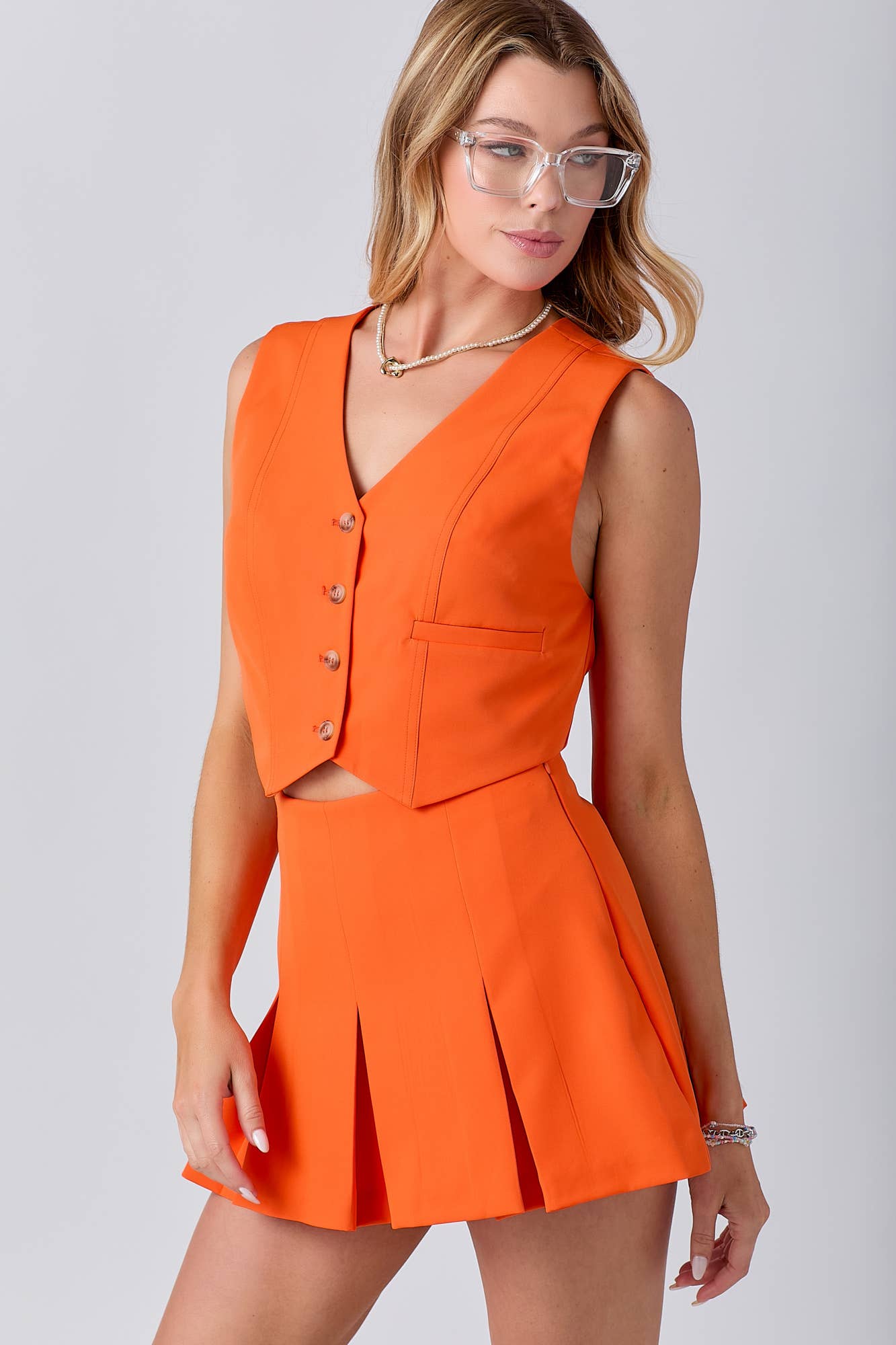 Gameday Front Button Closure Vest pleats Skort Set : RED / L